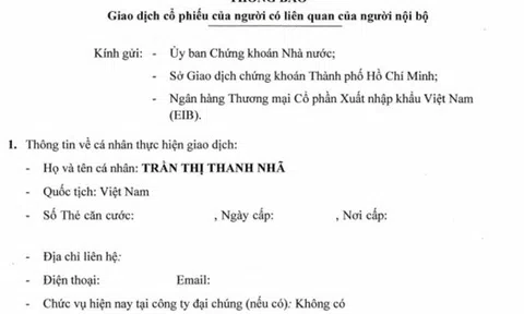 Người nhà một lãnh đạo Eximbank sẽ bán hết cổ phiếu