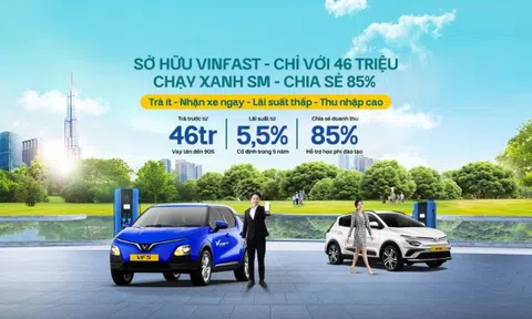 46 triệu đồng sở hữu xe VinFast , lãi suất cố định 5,5% trong 5 năm, nhận ngay 85% chia sẻ doanh số trên Xanh SM Platform