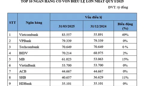 Top 10 ngân hàng có vốn điều lệ và tổng tài sản lớn nhất