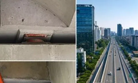 Cận cảnh loạt gối cầu vành đai 3 ở Hà Nội bị xô lệch, biến dạng